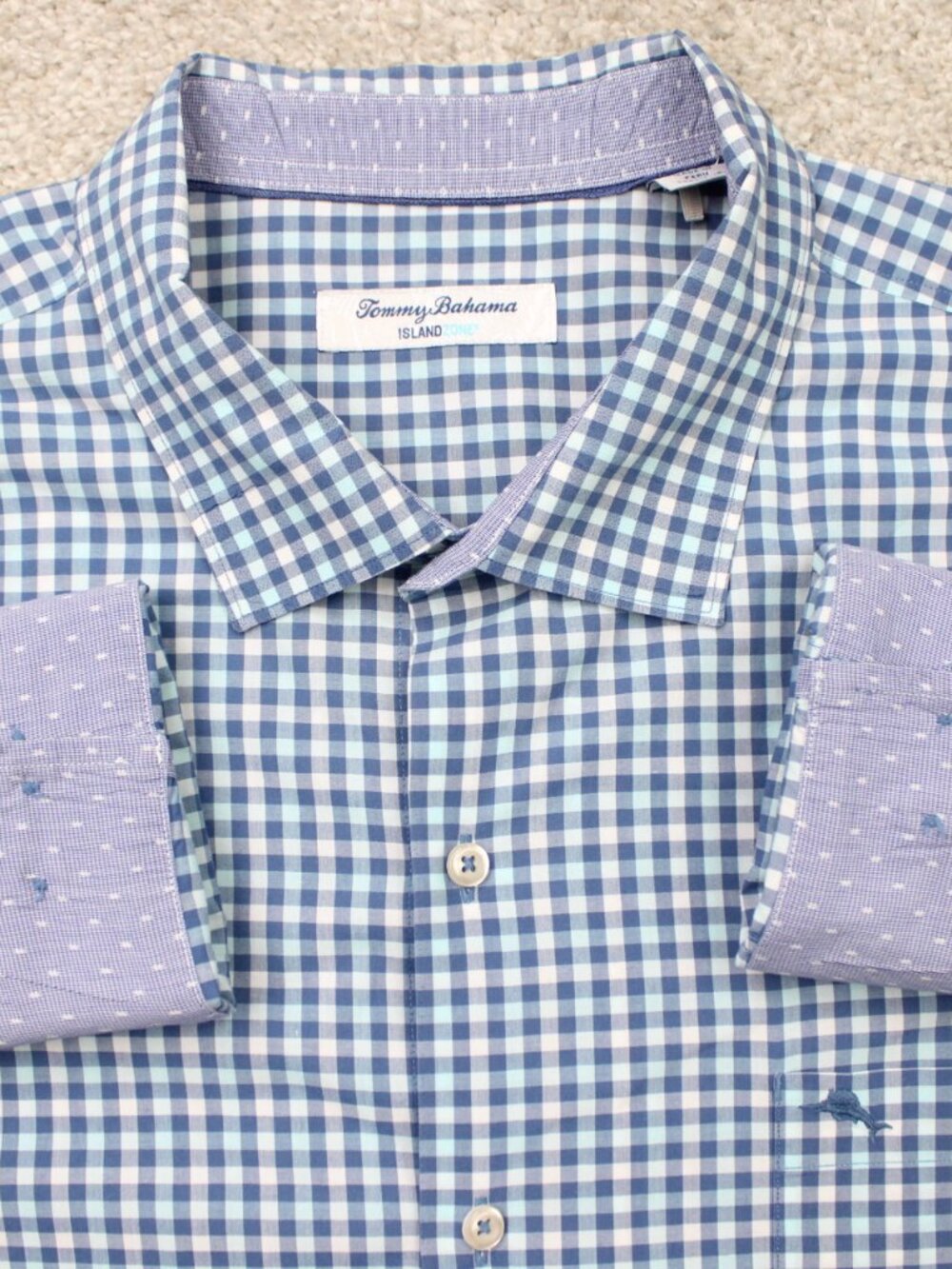 Tommy Bahama IslandZone Shirt Mens 2XL XXL Blue/Purple Pima Cotton Flip Cuff L/S